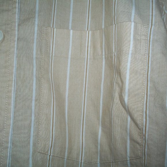 Everlane Organic Tan (BeigeCropped Button Down Stripe Long Sleeve Shirt Size M - Picture 3 of 7
